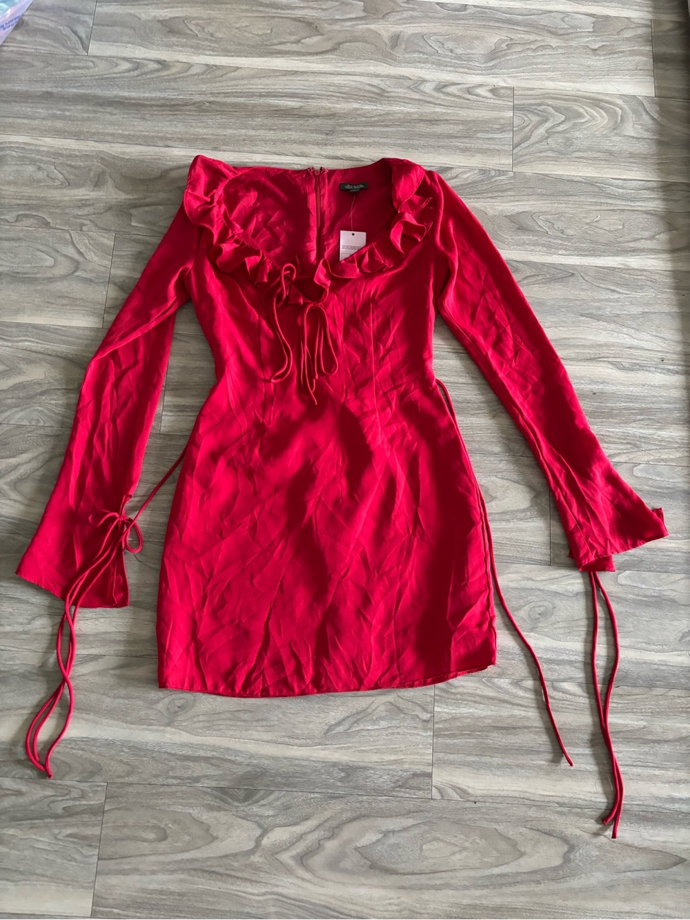 wild fable Red Ruffle-Front Long Sleeve Mini Dress